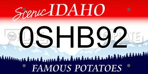 0SHB92 Idaho License Plate