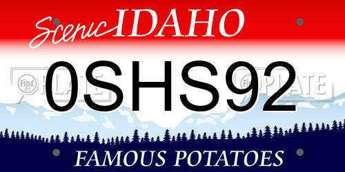 0SHS92 Idaho License Plate