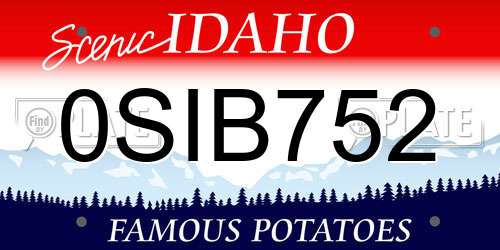 0SIB752 Idaho License Plate