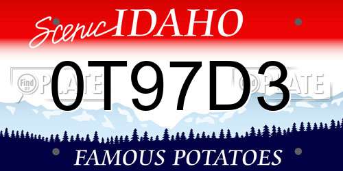 0T97D3 Idaho License Plate