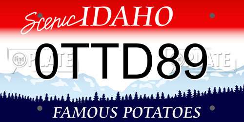 0TTD89 Idaho License Plate