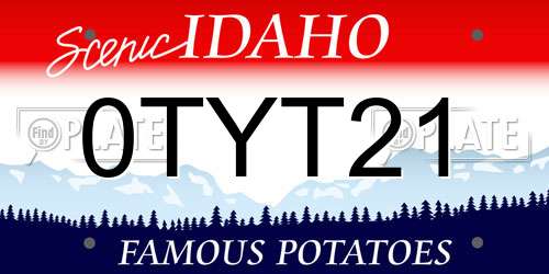 0TYT21 Idaho License Plate