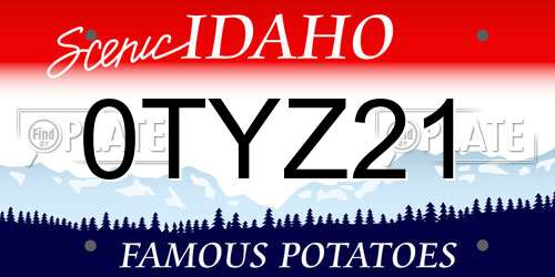 0TYZ21 Idaho License Plate