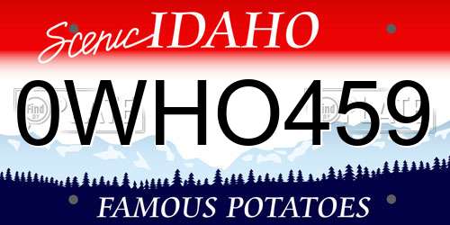 0WHO459 Idaho License Plate