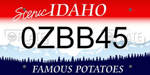 0ZBB45 Idaho License Plate