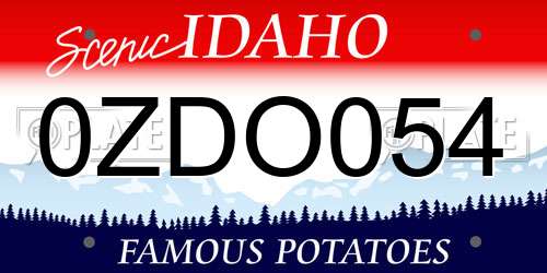 0ZDO054 Idaho License Plate