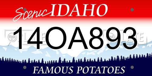 14OA893 Idaho License Plate
