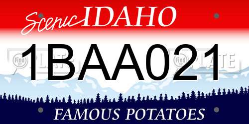 1BAA021 Idaho License Plate