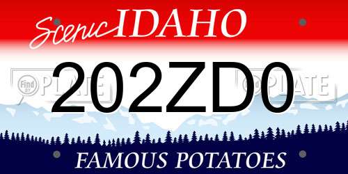 202ZD0 Idaho License Plate
