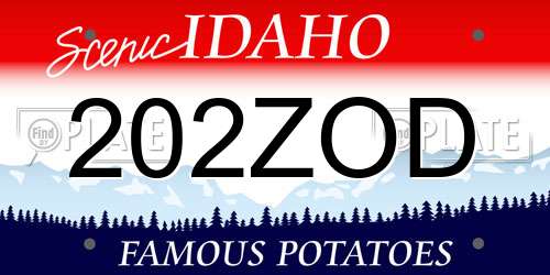 202ZOD Idaho License Plate