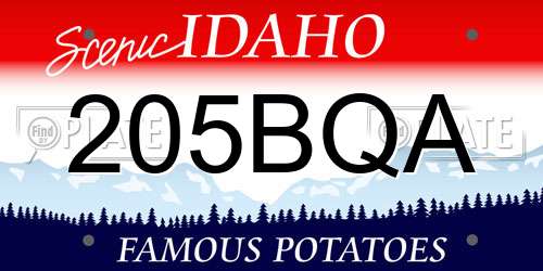 205BQA Idaho License Plate