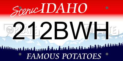 212BWH Idaho License Plate