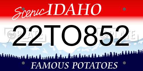 22TO852 Idaho License Plate