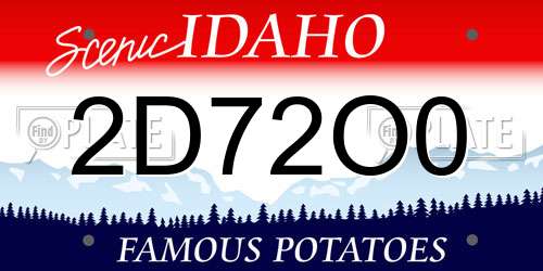 2D72O0 Idaho License Plate