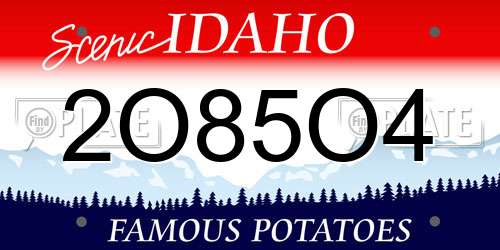 2O85O4 Idaho License Plate