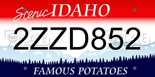 2ZZD852 Idaho License Plate