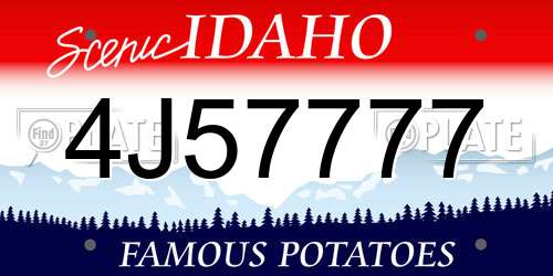 4J57777 Idaho License Plate