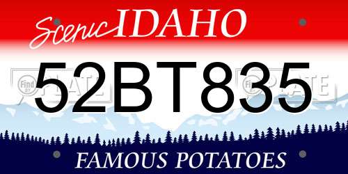 52BT835 Idaho License Plate