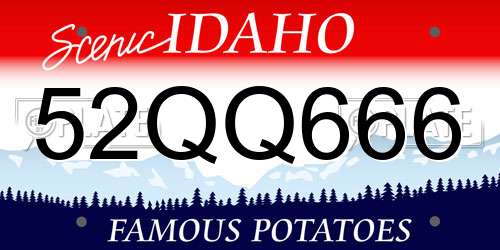 52QQ666 Idaho License Plate