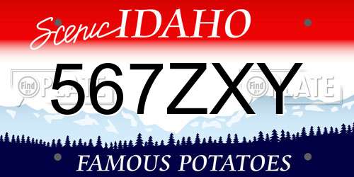 567ZXY Idaho License Plate