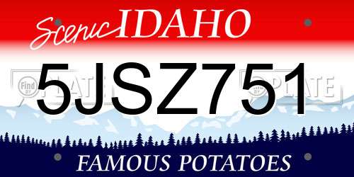 5JSZ751 Idaho License Plate