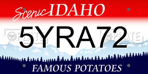 5YRA72 Idaho License Plate
