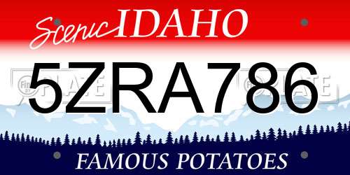 5ZRA786 Idaho License Plate