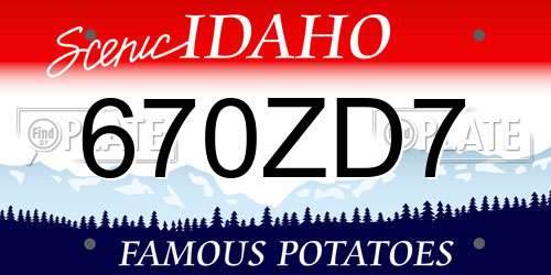 670ZD7 Idaho License Plate