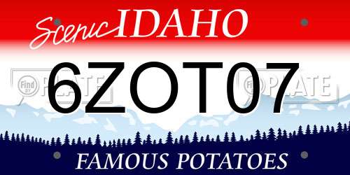 6ZOT07 Idaho License Plate