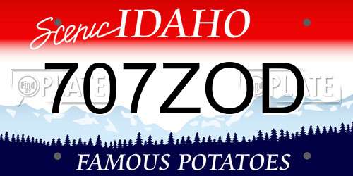 707ZOD Idaho License Plate