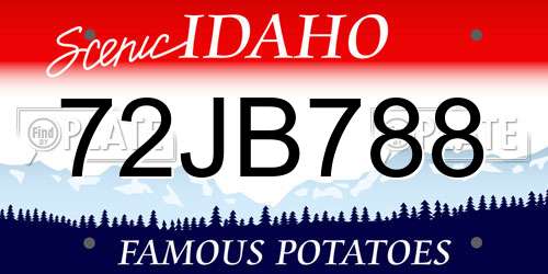 72JB788 Idaho License Plate