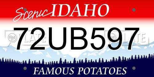 72UB597 Idaho License Plate