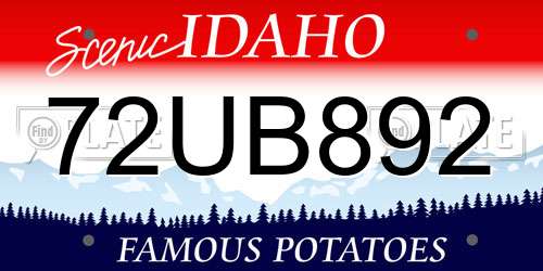 72UB892 Idaho License Plate