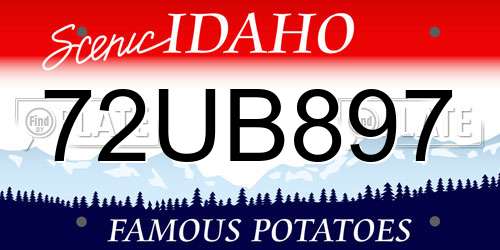 72UB897 Idaho License Plate