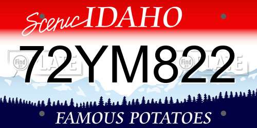 72YM822 Idaho License Plate