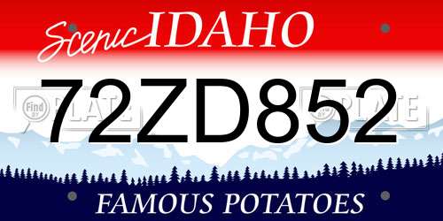 72ZD852 Idaho License Plate