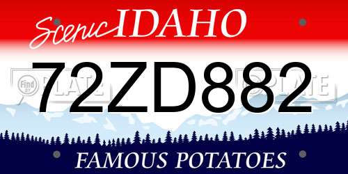 72ZD882 Idaho License Plate
