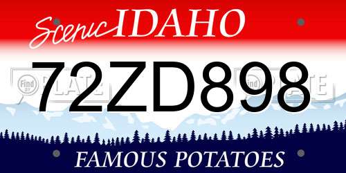 72ZD898 Idaho License Plate