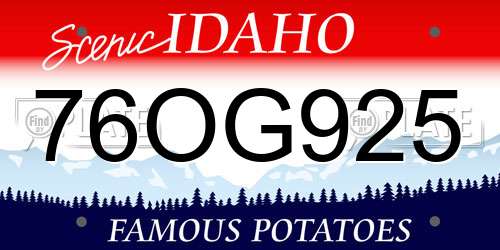 76OG925 Idaho License Plate
