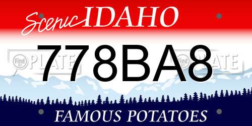 778BA8 Idaho License Plate