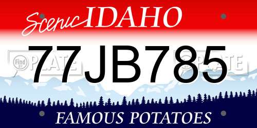 77JB785 Idaho License Plate