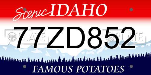 77ZD852 Idaho License Plate
