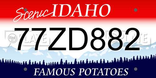 77ZD882 Idaho License Plate