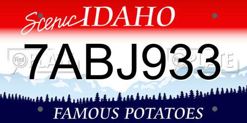 7ABJ933 Idaho License Plate