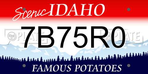 7B75R0 Idaho License Plate
