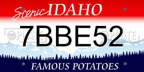7BBE52 Idaho License Plate