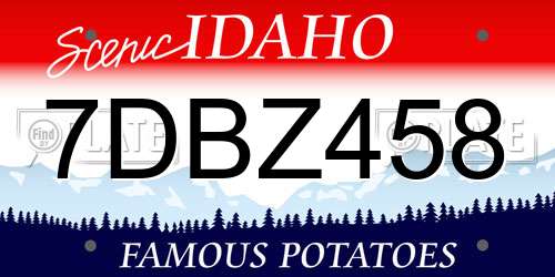 7DBZ458 Idaho License Plate