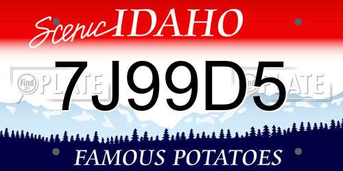 7J99D5 Idaho License Plate