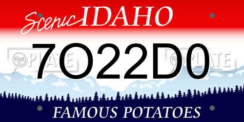 7O22D0 Idaho License Plate