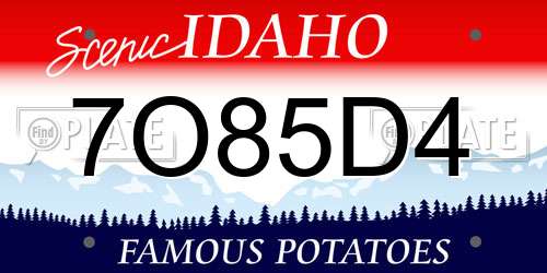 7O85D4 Idaho License Plate